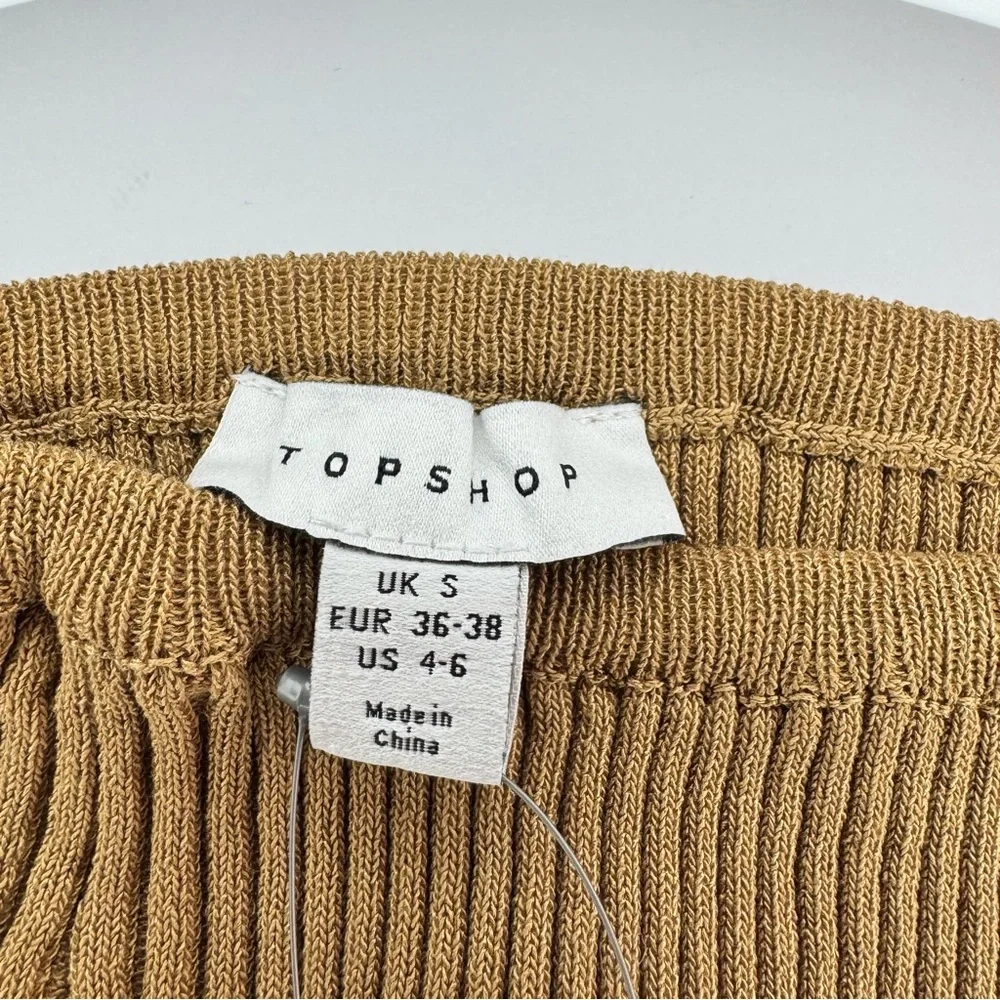 NWT Topshop Tan Ribbed Midi Pencil Skirt with Side Slit Sz4/6 Career Comfy